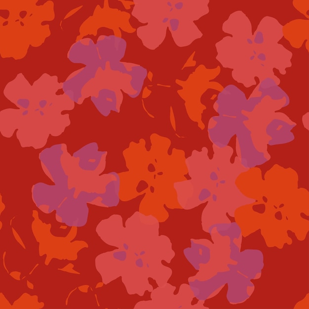 Vector fondo de patrón de plantas sin costuras con tarjeta de felicitación de flores abstractas rojas o tela