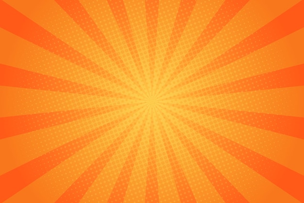 Fondo de patrón de rayos de sol naranja. Semitono. Rayos. Radial. Bandera de verano. Ilustración vectorial
