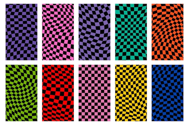 Fondo de patrón retro maravilloso en estilo de fondo a cuadros psicodélico Un tablero de ajedrez en un diseño abstracto minimalista con un estilo hippie de ambiente estético de los años 60 y 70 ilustración de vector de impresión funky y2k