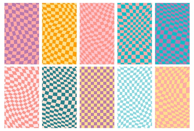 Fondo de patrón retro maravilloso en estilo de fondo a cuadros psicodélico Un tablero de ajedrez en un diseño abstracto minimalista con un estilo hippie de ambiente estético de los años 60 y 70 ilustración de vector de impresión funky y2k