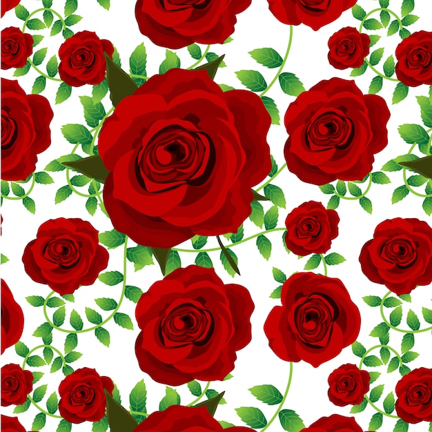 Fondo con patrón de rosas rojas | Vector Premium