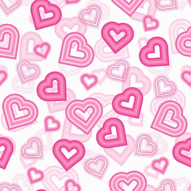 Fondo de patrón de sello de forma de corazón rosa de garabato sin costuras, patrón de niños