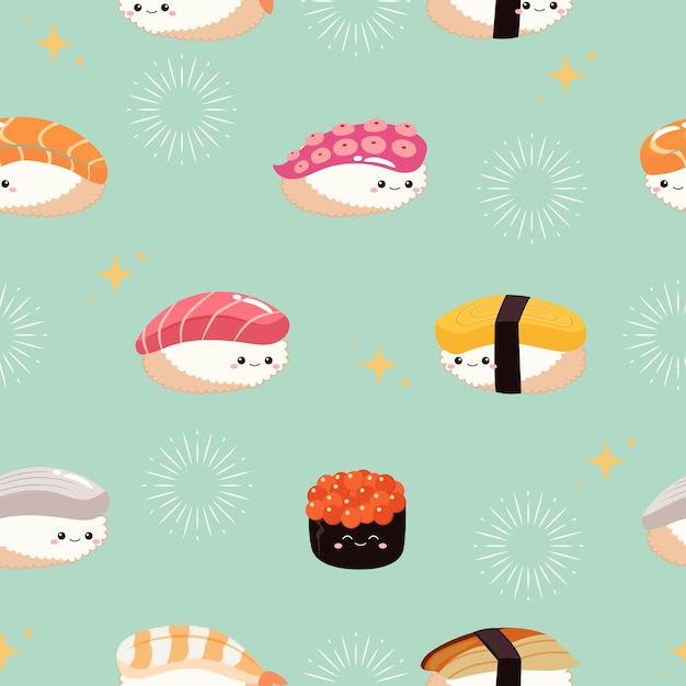 Fondo con un patrón de sushi lindo y sin costuras