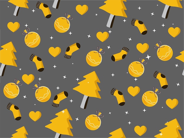 Fondo de patrón de tema de navidad transparente en color amarillo y gris.