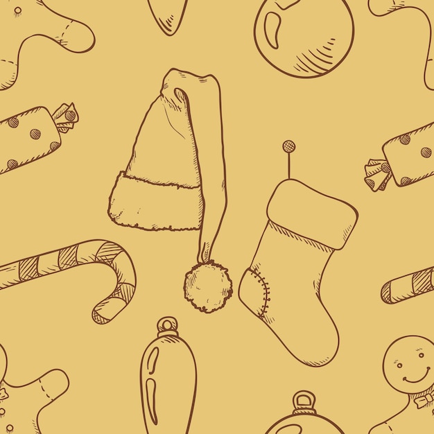 Fondo de patrón transparente de vector con objetos de navidad sketch