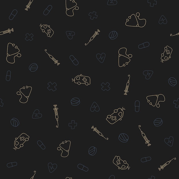 Fondo de patrón de vector transparente médico con iconos de línea delgada para telón de fondo de presentación Fondo de pantalla de salud