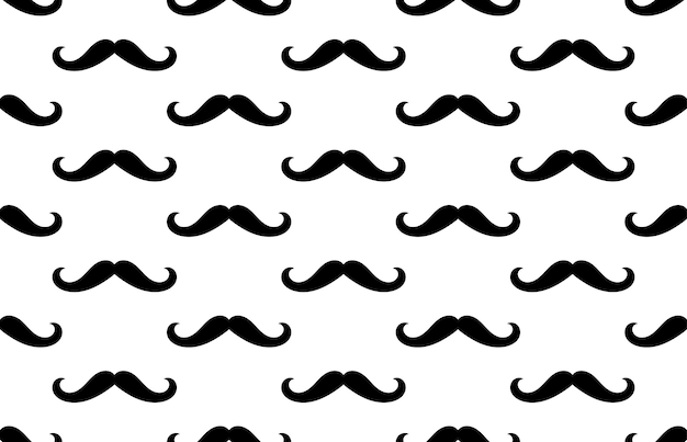 Vector fondo de patrón de vector transparente o textura con bigotes de caballero retro vintage rizado negro sobre fondo blanco para sitios web papel tapiz de escritorio blog diseño web