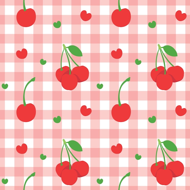 Fondo de patrón vectorial sin costuras de cerezas hechas de ilustraciones simples.