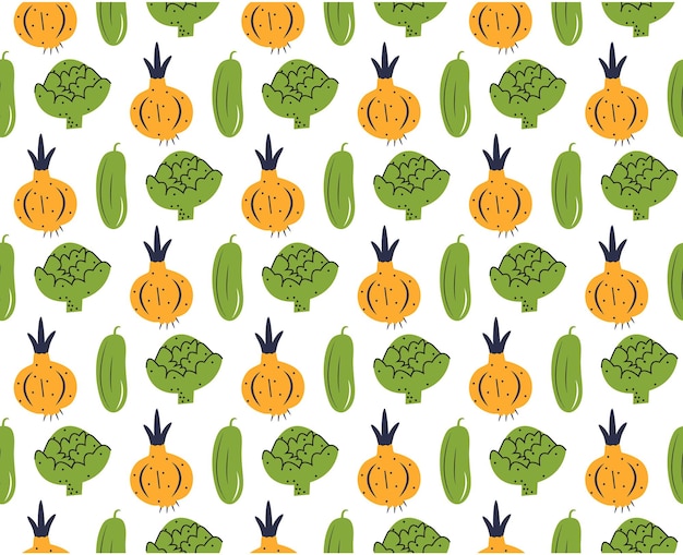 fondo de patrón de verduras. Fondo de patrón de alimentos. Patrón vegetal abstracto dibujado a mano.