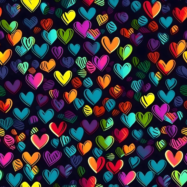 Fondo en patrones de corazones de colores