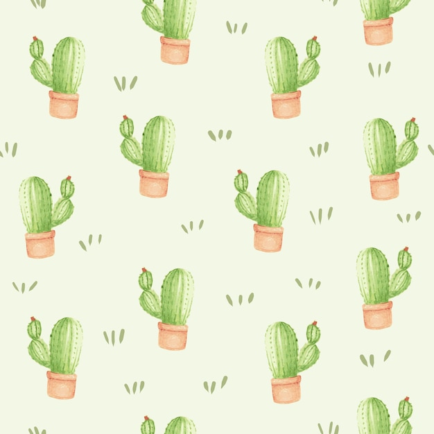 Vector fondo de patrones sin fisuras cactus acuarela