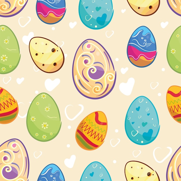 Fondo de patrones sin fisuras con los iconos de huevos de Pascua Vector