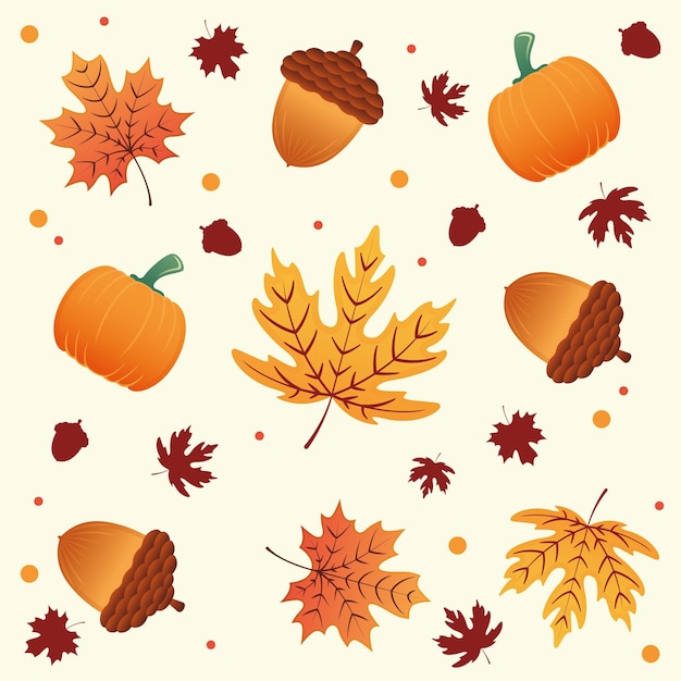 Fondo de patrones sin fisuras de otoño con calabazas y hojas Vector