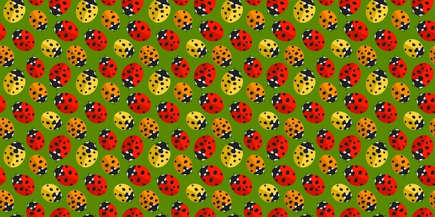 Fondo de patrones sin fisuras de primavera o verano plano colorido con arte de ilustración de vectores textiles de mariquitas