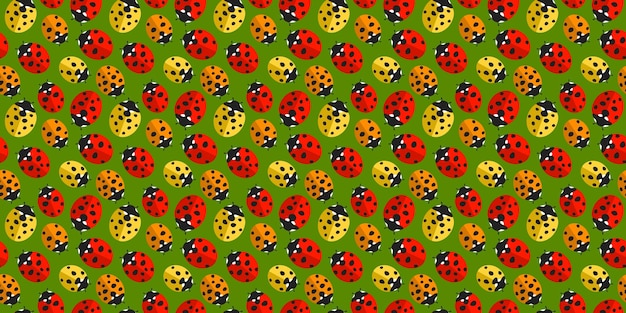 Fondo de patrones sin fisuras de primavera o verano plano colorido con arte de ilustración de vectores textiles de mariquitas