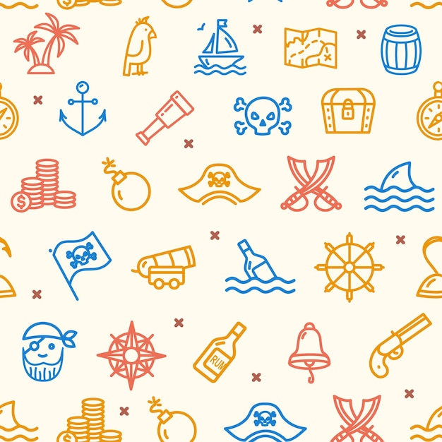 Fondo de patrones sin fisuras de signos piratas en un vector blanco