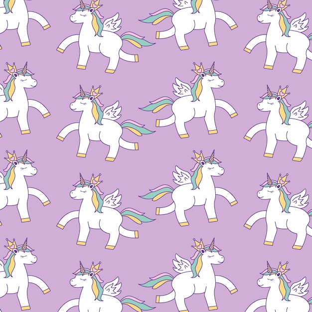 Fondo de patrones de unicornios con arco iris. ilustración vectorial