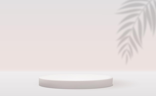 Vector fondo de pedestal blanco 3d con sombra de hojas de palma realista