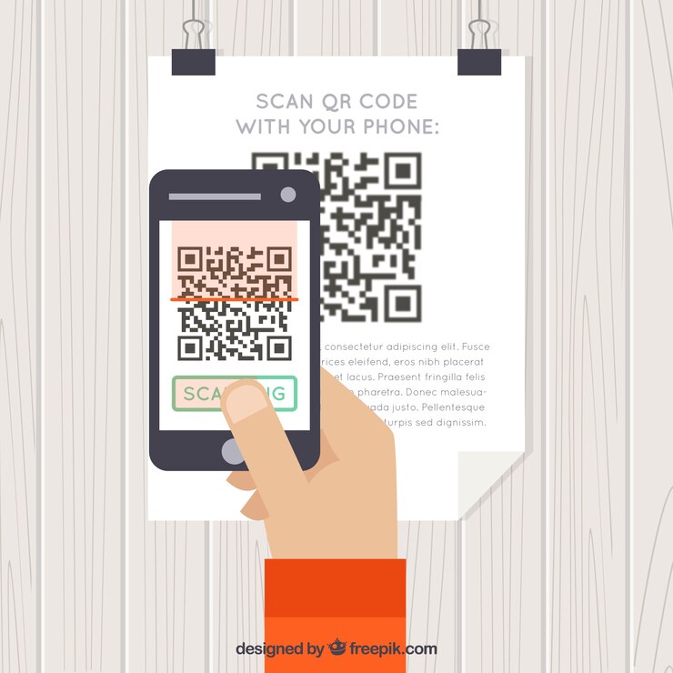 Vector fondo de persona escaneando código qr