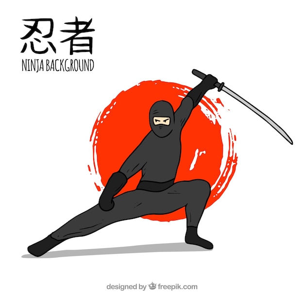 Vector fondo con personaje de ninja dibujado a mano