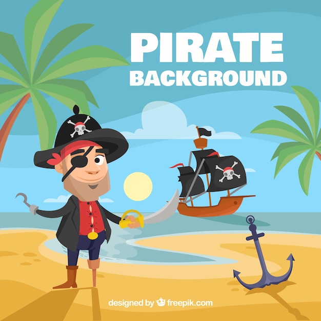 Fondo de personaje de pirata en la playa