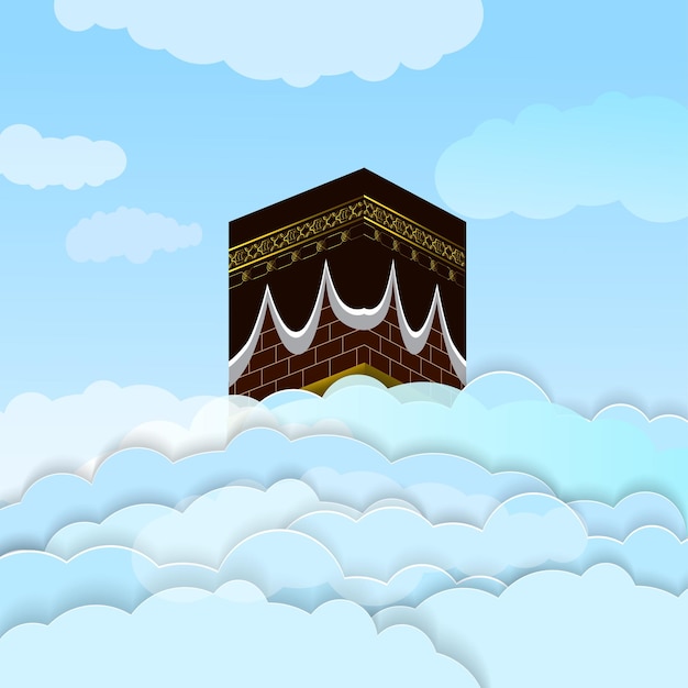 fondo de piedra kaaba con efecto de corte de papel en la nube ilustración vectorial islámica