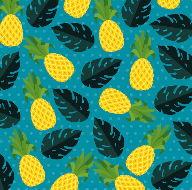 Fondo de piña tropical y hojas exóticas.