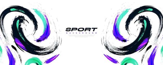 Fondo de pincel abstracto y colorido con efecto de trama de semitonos Ilustración de trazo de pincel para póster de pancarta o elementos de textura y rasguño de fondo deportivo para diseño
