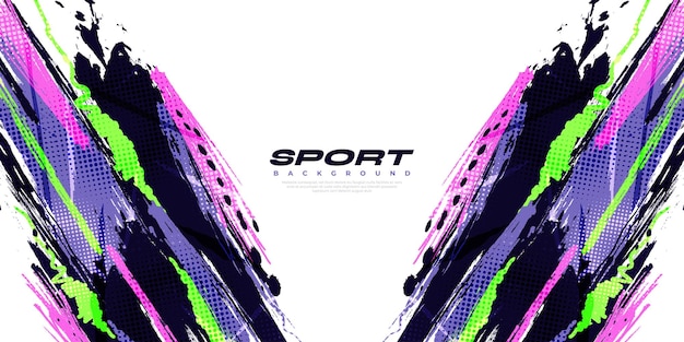 Fondo de pincel abstracto y colorido con efecto de trama de semitonos Ilustración de trazo de pincel para póster de pancarta o elementos de textura y rasguño de fondo deportivo para diseño