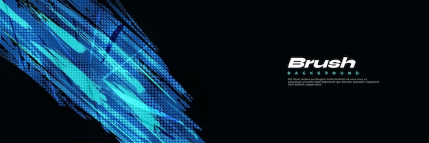 Fondo de pincel azul abstracto con efecto de medio tono Fondo deportivo Ilustración de pinceles para pancartas o carteles Grataje y elementos de textura para el diseño