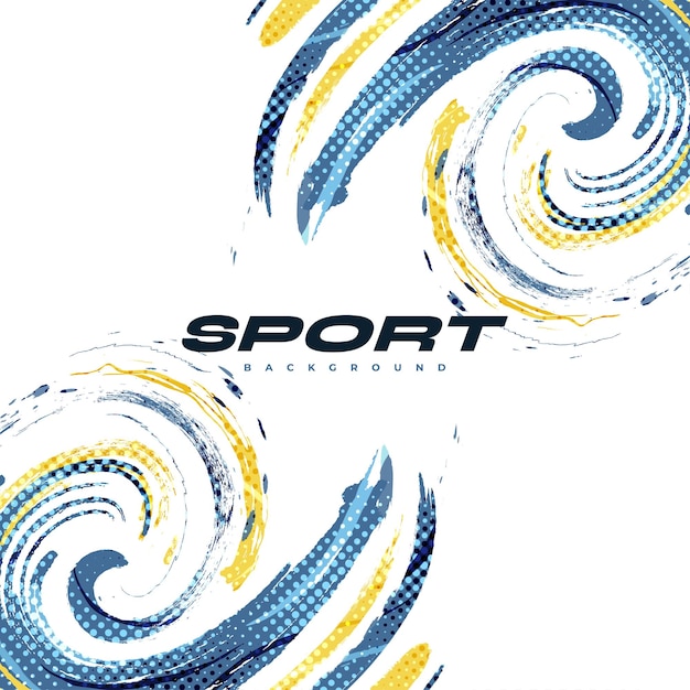 Fondo de pincel azul y amarillo abstracto con efecto de semitono Banner deportivo Ilustración de trazo de pincel Elementos de textura y rayado para diseño