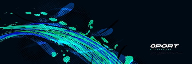 Fondo de pincel azul y turquesa abstracto con efecto de medio tono Fondo deportivo Ilustración de pinceles para pancartas o carteles Grataje y elementos de textura para el diseño