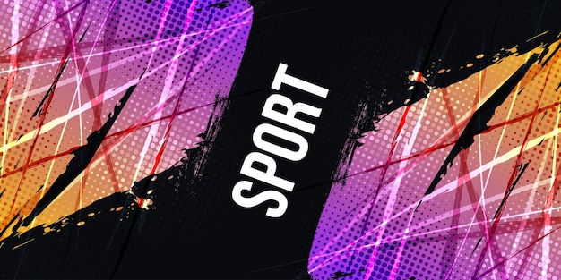 Fondo de pincel de gradiente naranja y púrpura con efecto de medio tono Fondo deportivo con concepto de grunge