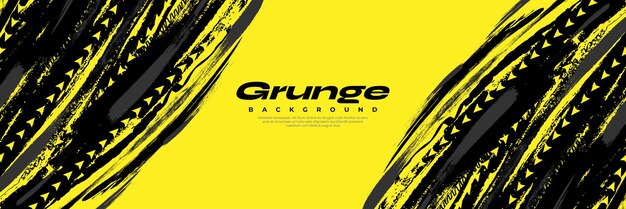 Fondo de pincel grunge negro con flecha aislada en fondo amarillo Fondo deportivo Elementos de rascado y textura para el diseño
