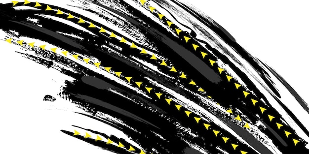 Fondo de pincel grunge negro con flecha amarilla aislada en fondo blanco fondo deportivo elementos de rascado y textura para el diseño
