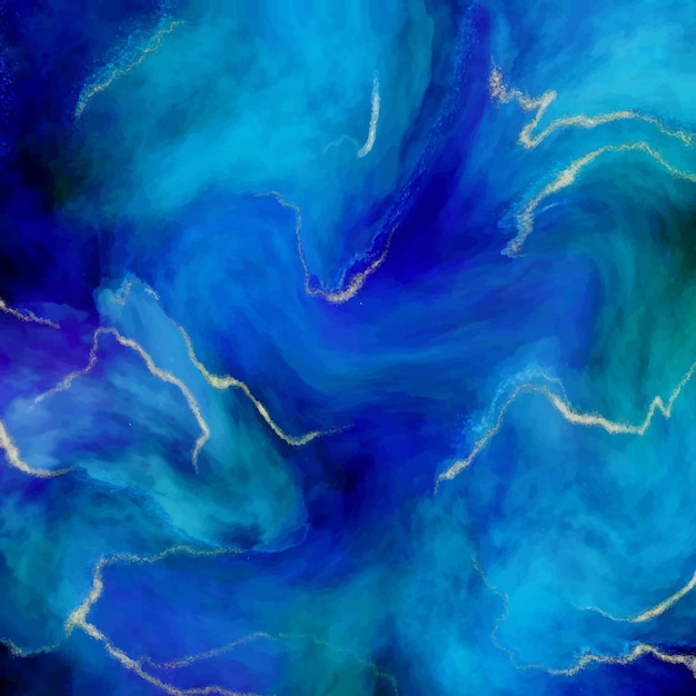 Fondo de pintura abstracta nebulosa azul y oro