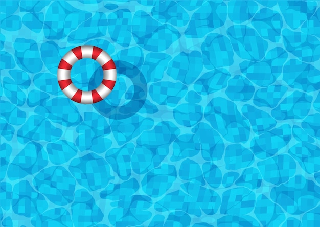 Vector fondo de piscina con anillo de goma rayado flotando en la superficie