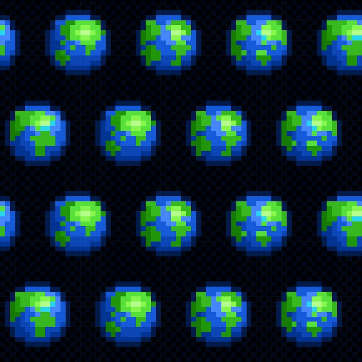 Vector el fondo de píxeles sin costuras con el planeta tierra
