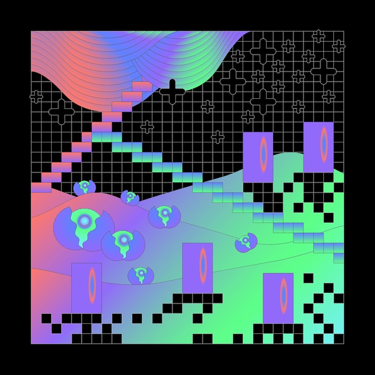 Vector fondo de píxeles de espacio de gradiente multicolor