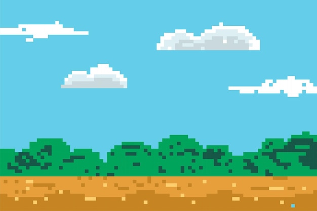 Fondo de píxeles de juego de cielo y nube de hierba