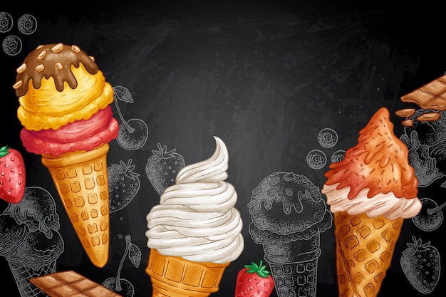 Vector fondo de pizarra de helado estilo dibujado a mano