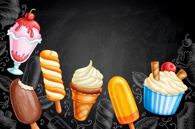 Fondo de pizarra de helado sabroso