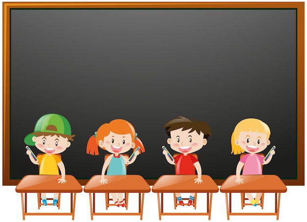 Fondo de pizarra con niños en el aula