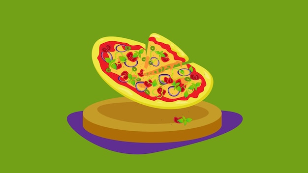 Vector fondo con pizza vegetariana voladora