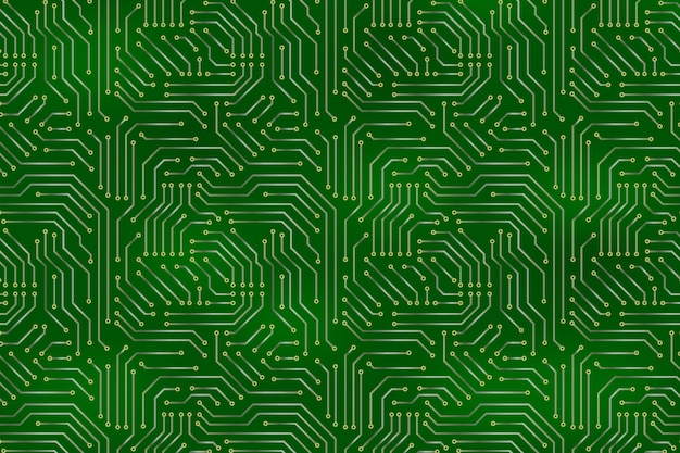 Fondo de placa base de computadora con elementos electrónicos de placa de circuito.
