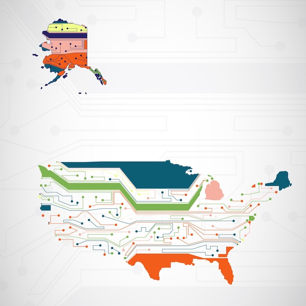 Fondo de la placa de circuitos del mapa de los Estados Unidos