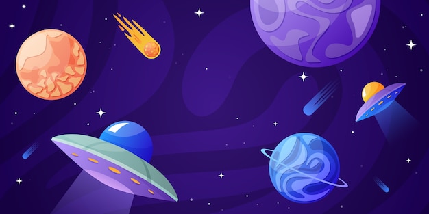 Fondo de planetas de dibujos animados dibujados a mano