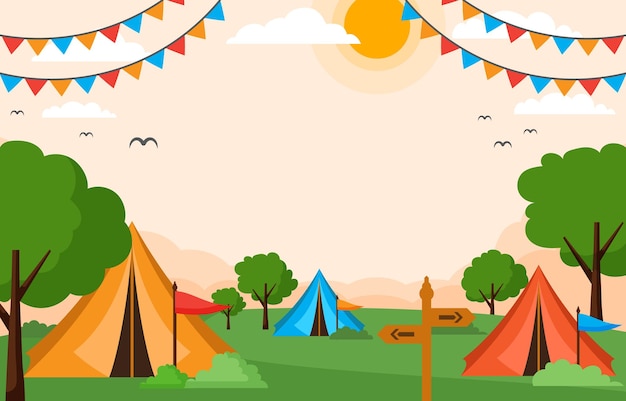 Fondo plano de camping de verano