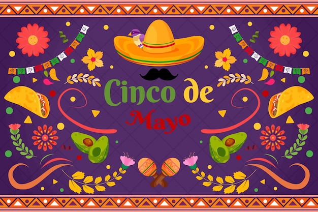 Fondo plano de celebración del cinco de mayo