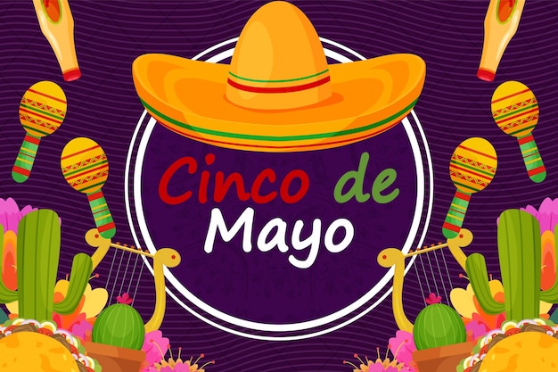 Fondo plano de celebración del festival cinco de mayo con elemento de partículas